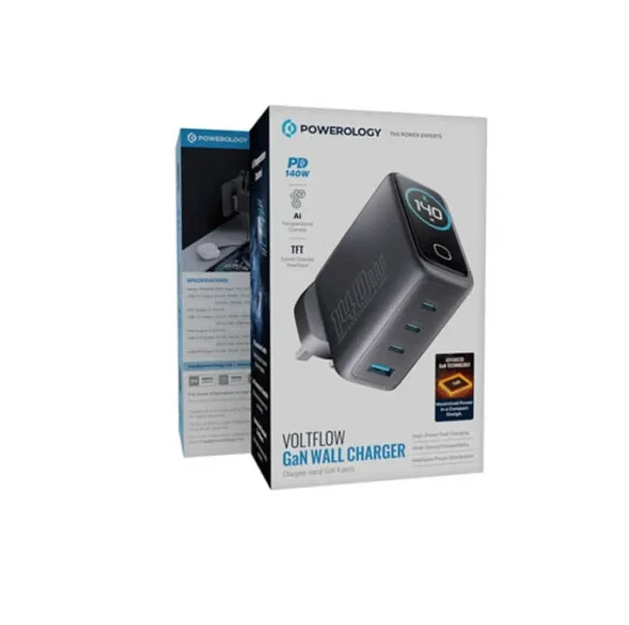 شارژر دیواری پاورولوژی صفحه نمایشدار 4PORT GAN CHARGER توان PD-140W