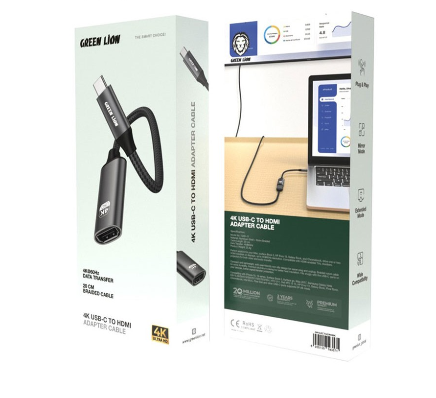  کابل انتقال تصویر اچ دی ام آی به تایپ سی گرین Green Lion 4K USB-C to HDMI Adapter Cable 