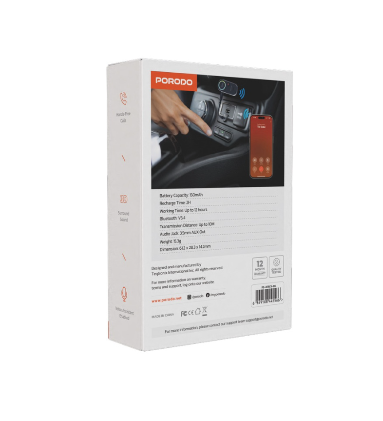 گیرنده صوتی بلوتوثی خودرو پرودو Porodo Wired To Wireless BT Audio transmitter PD-BTRCV ( ضمانت اصالت - گارانتی طلایی تعو
