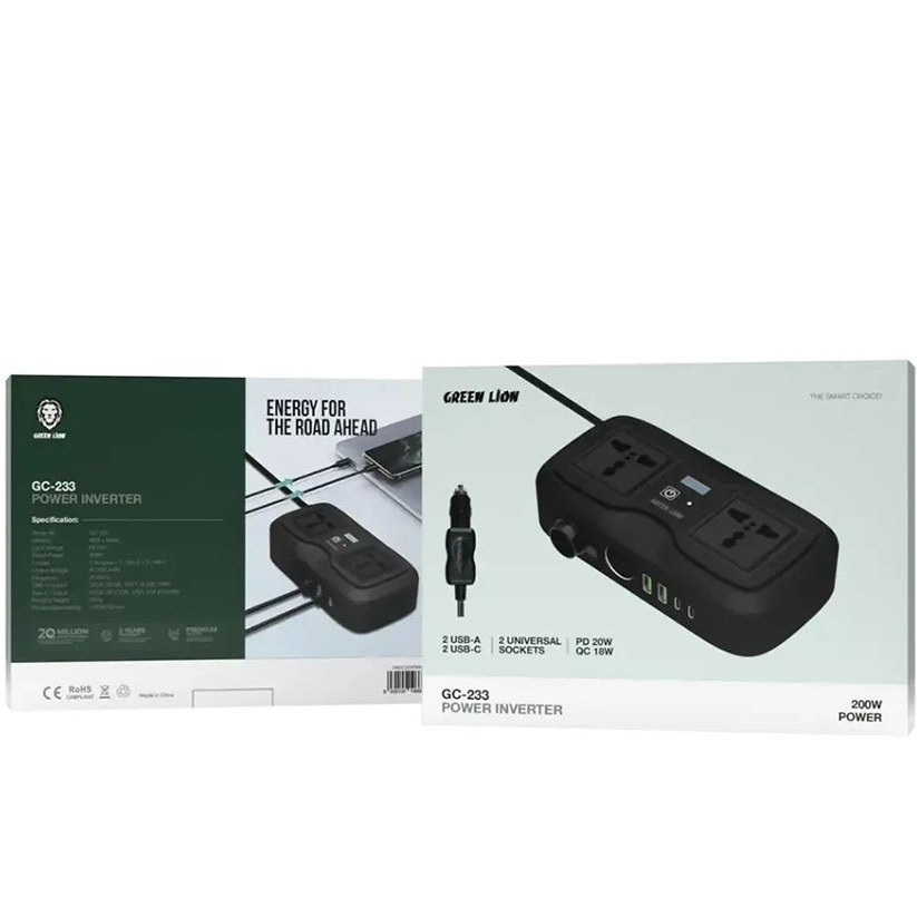  اینورتر فندکی خودرو گرین لاین مدل GC-233 ظرفیت ۲۰۰ وات ( ضمانت اصالت - گارانتی طلایی تعویض ⭐) 