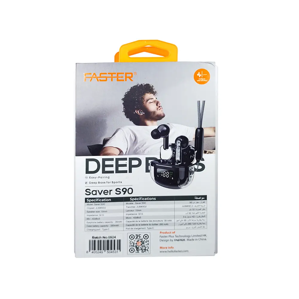  ایرپاد اسپورت فستر Faster Saver S90 Deep Bass Transparent Earbuds 