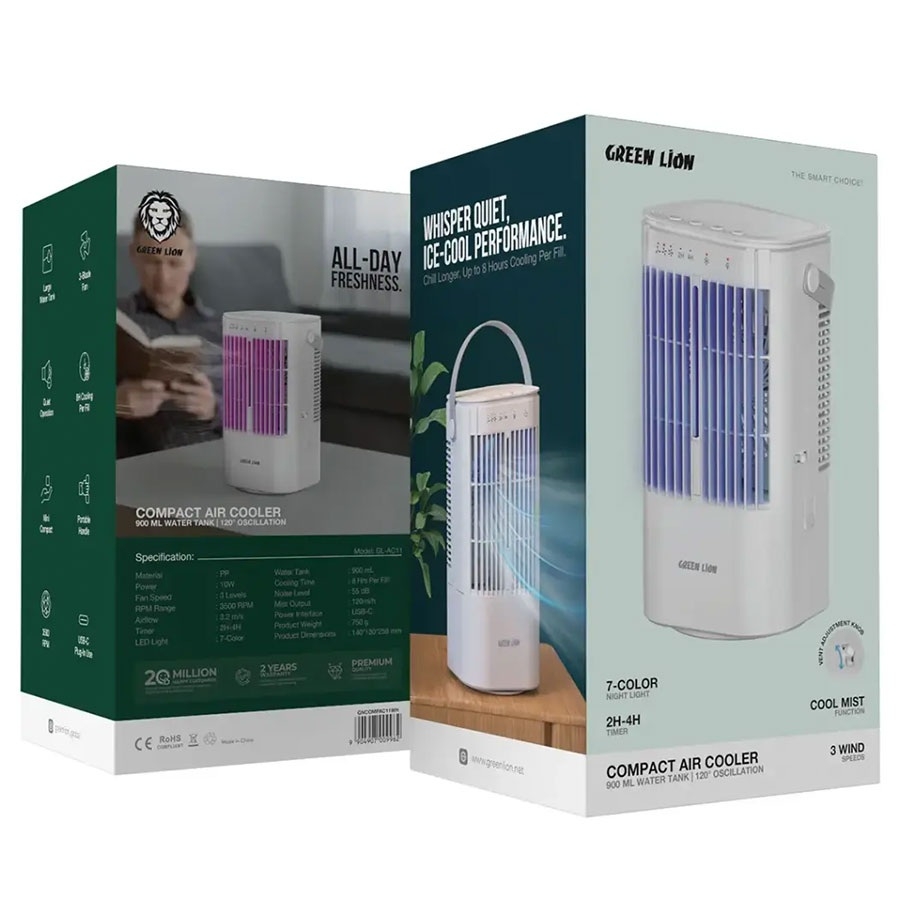  کولر مه پاش رومیزی گرین لاین Green Lion Compact Air Cooler Fan with 900mL Water Tank 