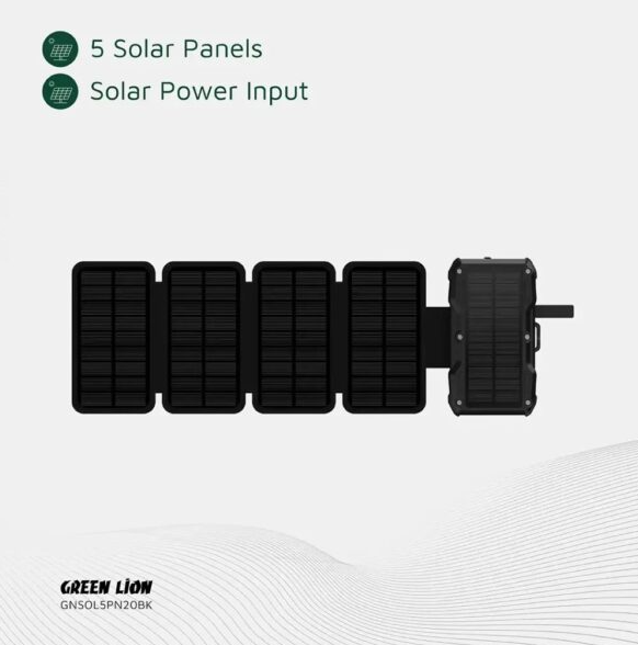 پاور بانک 5 سولار گرین لاین مدل Green Lion Solar 5-Panel 20000mAh ( ضمانت اصالت - گارانتی طلایی تعویض ⭐)