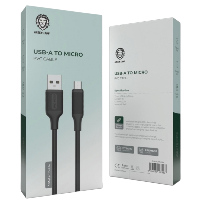  کابل میکرو یو اس بی گرین لاین 1 متری مدل Green Lion GNPVCATMBK 2.4A 1m Cable 