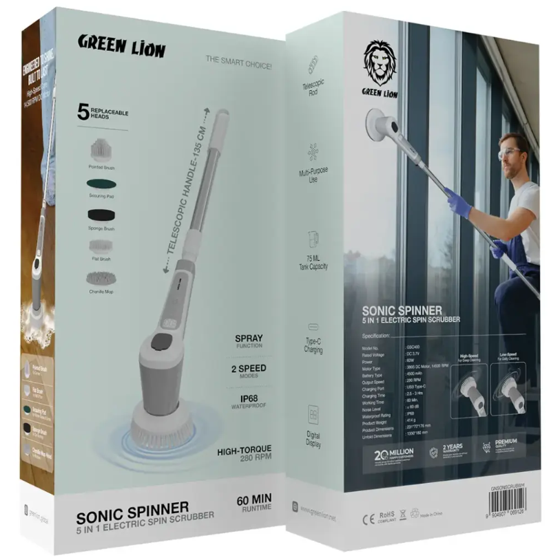  اسکرابر چرخشی برقی سونیک اسپینر 5 در 1 گرین Green Lion Sonic Spinner 5 in 1 Electric Spin Scrubber 