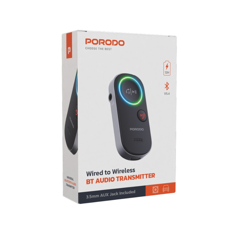گیرنده صوتی بلوتوثی خودرو پرودو Porodo Wired To Wireless BT Audio transmitter PD-BTRCV ( ضمانت اصالت - گارانتی طلایی تعو