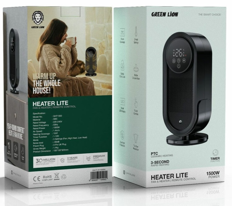 بخاری و فن برقی گرین لاین Green Lion Heater Lite Fan & Heater 1500W