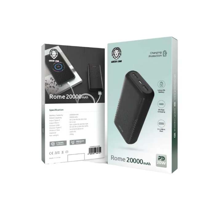  پاوربانک گرین مدل Rome Ultra Slim ظرفیت ۲۰۰۰۰ ( ضمانت اصالت - گارانتی طلایی تعویض ⭐) 